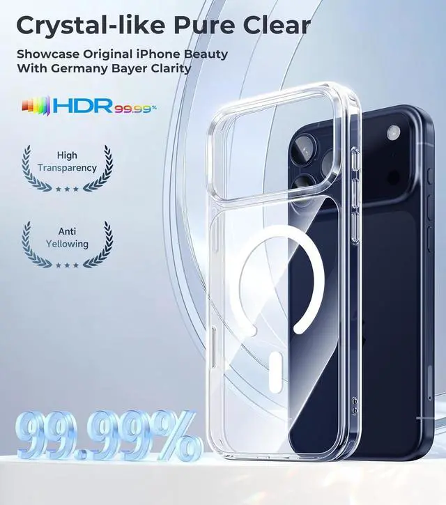 Alt view image 2 of 7 - Magnetic for iPhone 17 Pro Max Case Crystal Clear - Compatible with Mag Safe 17 Pro Max Case Camera Control Anti-Yellowing Transparent Military Shockproof Phone Cover for iPhone 17Pro Max