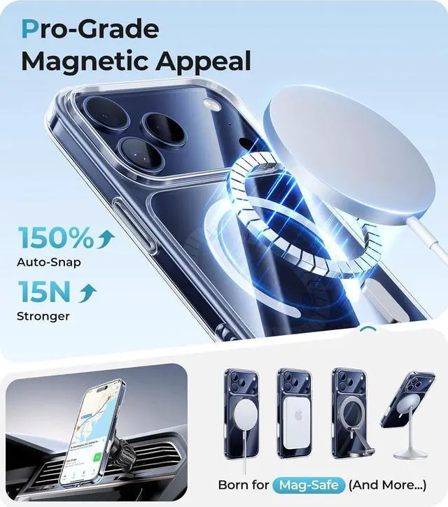 Alt view image 5 of 7 - Magnetic for iPhone 17 Pro Max Case Crystal Clear - Compatible with Mag Safe 17 Pro Max Case Camera Control Anti-Yellowing Transparent Military Shockproof Phone Cover for iPhone 17Pro Max