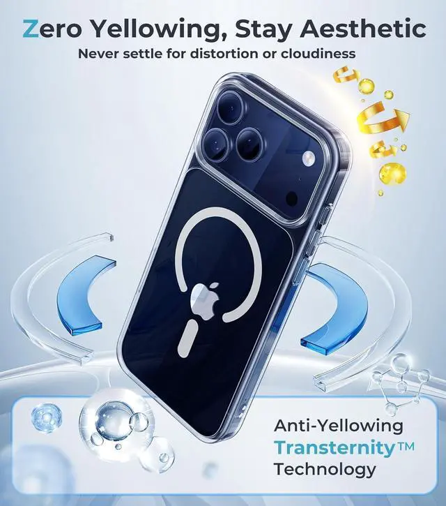 Alt view image 3 of 7 - Magnetic for iPhone 17 Pro Max Case Crystal Clear - Compatible with Mag Safe 17 Pro Max Case Camera Control Anti-Yellowing Transparent Military Shockproof Phone Cover for iPhone 17Pro Max