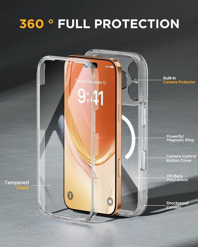 Alt view image 3 of 6 - for iPhone 17 Pro Max Case 6.9 Full-Body Phone Case with Built-in Glass Screen Protector& Full Camera Protector [Magnetic with MagSafe] Drop Proof 17 ProMax Cover Clear