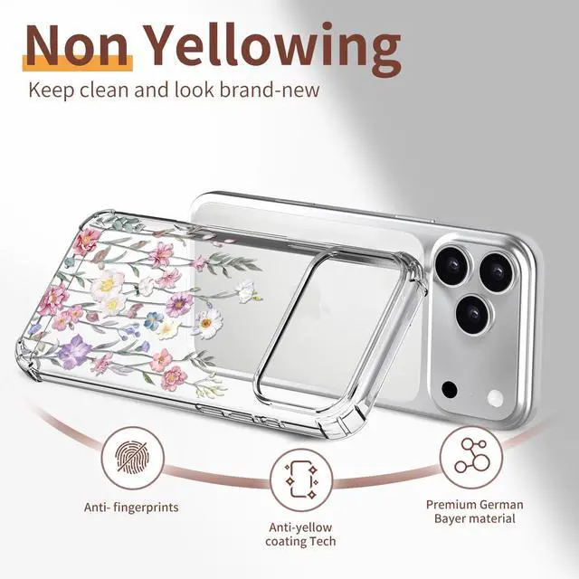 Alt view image 7 of 7 - for iPhone 17 Pro Max Case [3 in 1] with Screen Protector & Camera Lens Protector Flower Pattern Design Clear Soft Shockproof Floral Phone Cover for Women Girls 2025 6.9(Blooming Flowerets)