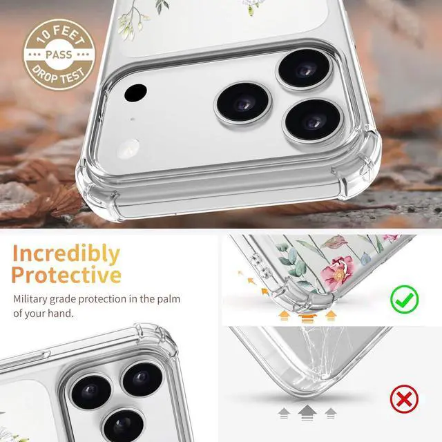 Alt view image 3 of 7 - for iPhone 17 Pro Max Case [3 in 1] with Screen Protector & Camera Lens Protector Flower Pattern Design Clear Soft Shockproof Floral Phone Cover for Women Girls 2025 6.9(Blooming Flowerets)