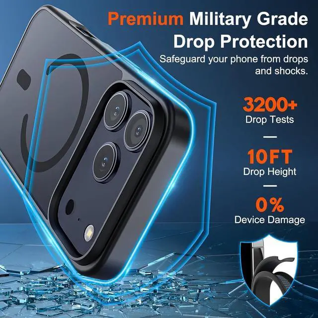 Alt view image 3 of 7 - Magnetic for iPhone 17 Pro Max Case (Compatible with MagSafe)(Military Grade Drop Protection) Translucent Matte Shockproof with Anti-Fingerprint Phone Cover 2025 Black