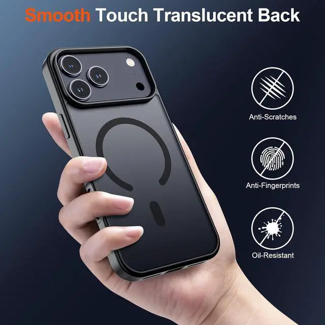 Alt view image 6 of 7 - Magnetic for iPhone 17 Pro Max Case (Compatible with MagSafe)(Military Grade Drop Protection) Translucent Matte Shockproof with Anti-Fingerprint Phone Cover 2025 Black