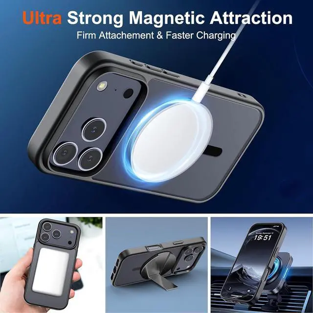 Alt view image 5 of 7 - Magnetic for iPhone 17 Pro Max Case (Compatible with MagSafe)(Military Grade Drop Protection) Translucent Matte Shockproof with Anti-Fingerprint Phone Cover 2025 Black
