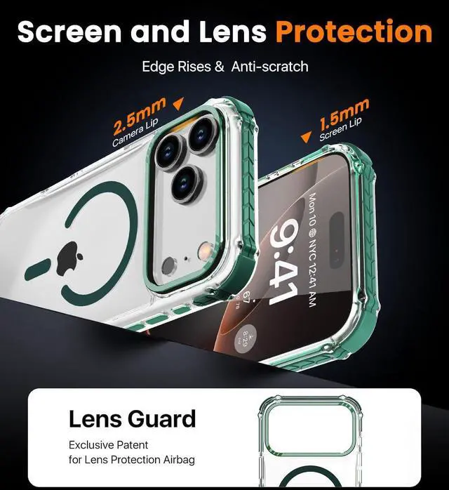 Alt view image 6 of 7 - Strong Magnetic Case for iPhone 17 Pro Max 6.9-Inch [Compatible with Magsafe] Clear Slim Shockproof Protective Phone Cover for Women Men-Transparent+Green