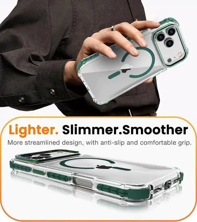 Alt view image 7 of 7 - Strong Magnetic Case for iPhone 17 Pro Max 6.9-Inch [Compatible with Magsafe] Clear Slim Shockproof Protective Phone Cover for Women Men-Transparent+Green