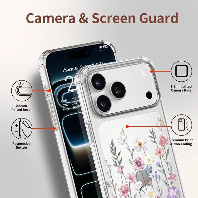 Alt view image 4 of 7 - for iPhone 17 Pro Max Case [3 in 1] with Screen Protector & Camera Lens Protector Flower Pattern Design Clear Soft Shockproof Floral Phone Cover for Women Girls 2025 6.9(Blooming Flowerets)