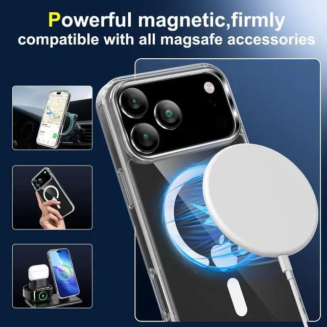 Alt view image 5 of 7 - Magnetic Case for iPhone 17 Pro Max with 2 Privacy Screen Protector [Compatible with MagSafe] Non-Yellowing Shockproof Protective Phone Case for iPhone 17 ProMax Transparent