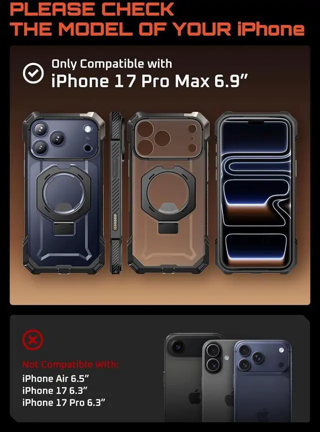 Alt view image 2 of 7 - for iPhone 17 Pro Max Case with Kickstand (Unicorn Beetle Grip) [Camera Control Cover] [Compatible with MagSafe] [Military-Grade Drop Protection] Heavy Duty Magnetic Phone Case Black