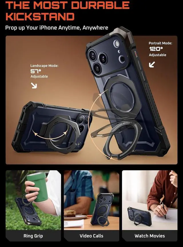 Alt view image 4 of 7 - for iPhone 17 Pro Max Case with Kickstand (Unicorn Beetle Grip) [Camera Control Cover] [Compatible with MagSafe] [Military-Grade Drop Protection] Heavy Duty Magnetic Phone Case Black