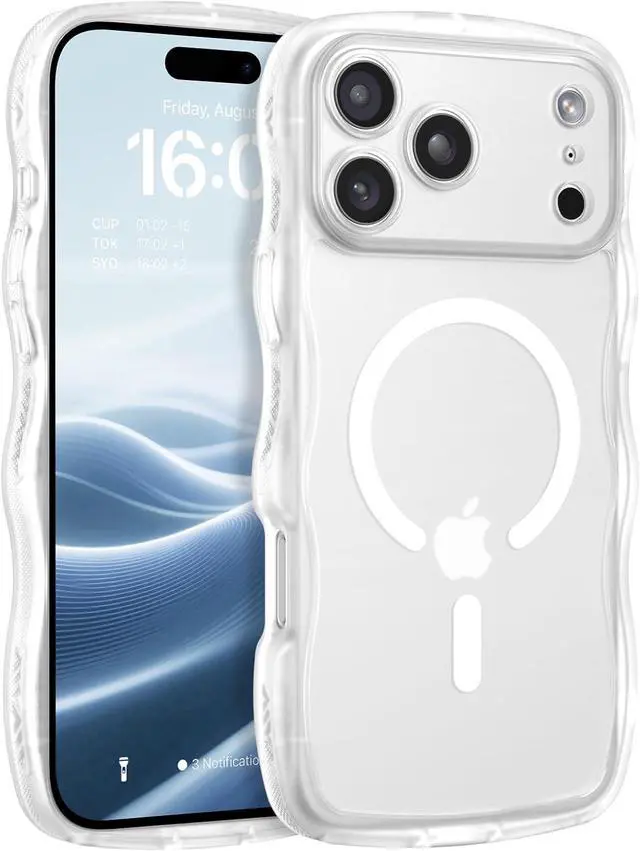 Main image of Magnetic for iPhone 17 Pro Max Case Cute Wavy [Full Camera Protection][Compatible with MagSafe] Matte Anti-Slip Bumper Women Girls Boys Protective Cover for 17 ProMax 6.9 Clear White