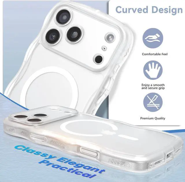 Alt view image 2 of 7 - Magnetic for iPhone 17 Pro Max Case Cute Wavy [Full Camera Protection][Compatible with MagSafe] Matte Anti-Slip Bumper Women Girls Boys Protective Cover for 17 ProMax 6.9 Clear White