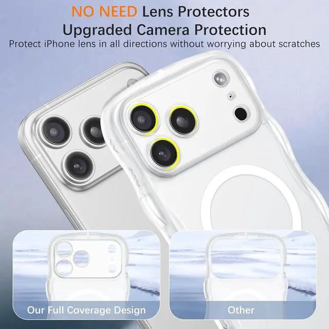 Alt view image 3 of 7 - Magnetic for iPhone 17 Pro Max Case Cute Wavy [Full Camera Protection][Compatible with MagSafe] Matte Anti-Slip Bumper Women Girls Boys Protective Cover for 17 ProMax 6.9 Clear White