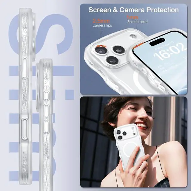 Alt view image 5 of 7 - Magnetic for iPhone 17 Pro Max Case Cute Wavy [Full Camera Protection][Compatible with MagSafe] Matte Anti-Slip Bumper Women Girls Boys Protective Cover for 17 ProMax 6.9 Clear White