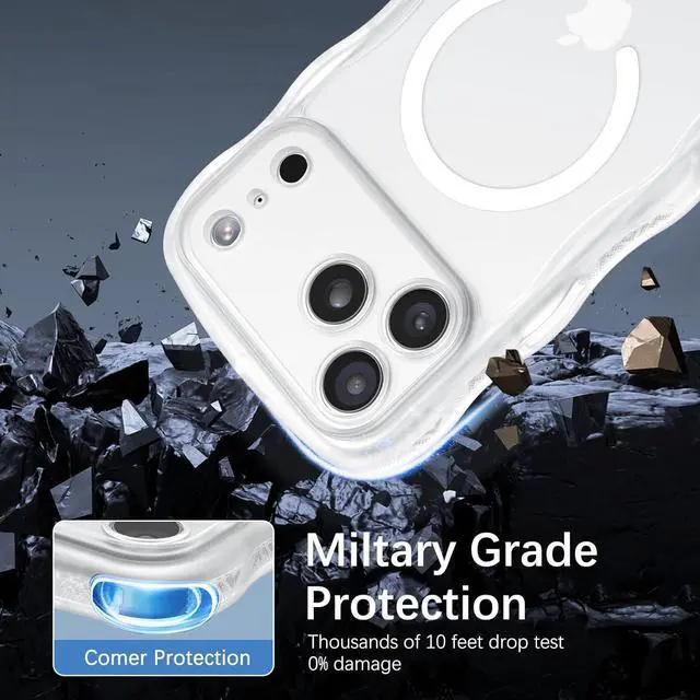 Alt view image 6 of 7 - Magnetic for iPhone 17 Pro Max Case Cute Wavy [Full Camera Protection][Compatible with MagSafe] Matte Anti-Slip Bumper Women Girls Boys Protective Cover for 17 ProMax 6.9 Clear White