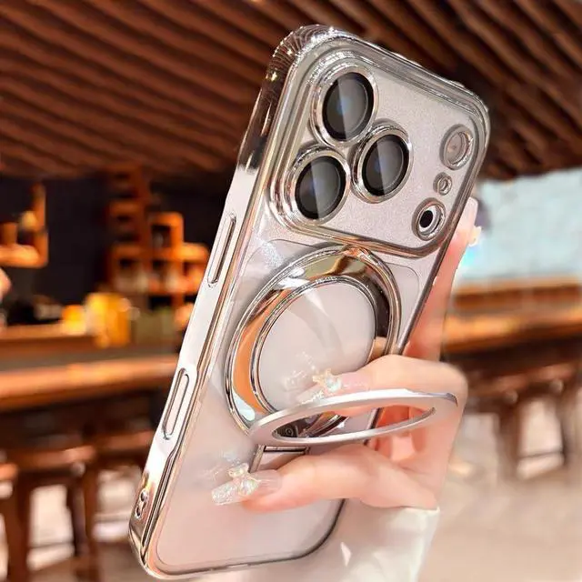 Alt view image 3 of 7 - Magnetic Case for iPhone 17 Pro Max with Invisible Stand [Military Drop Protection][Compatible with MagSafe] Full Camera Protection Clear Soft TPU for iPhone 17 ProMax case 6.9 - Silver