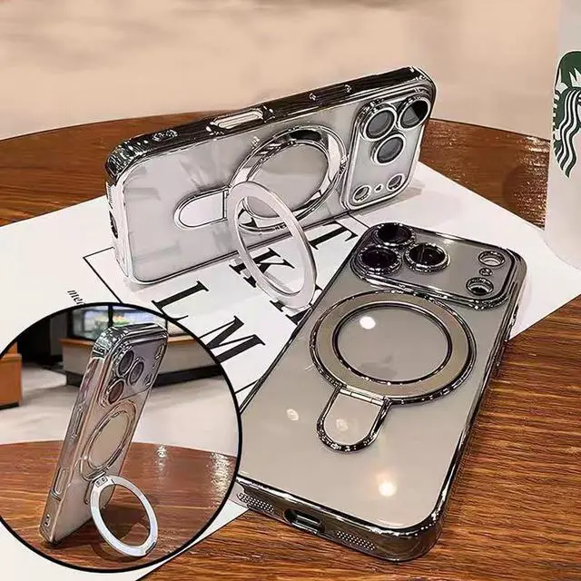 Alt view image 5 of 7 - Magnetic Case for iPhone 17 Pro Max with Invisible Stand [Military Drop Protection][Compatible with MagSafe] Full Camera Protection Clear Soft TPU for iPhone 17 ProMax case 6.9 - Silver