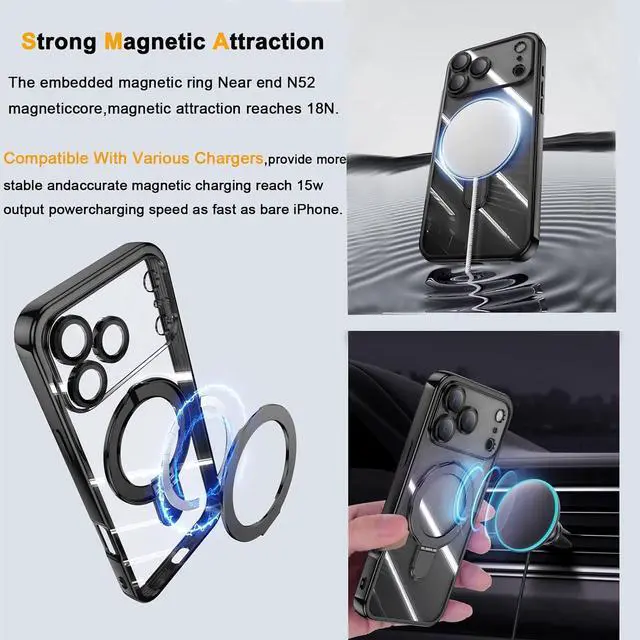 Alt view image 6 of 7 - Magnetic Case for iPhone 17 Pro Max with Invisible Stand [Military Drop Protection][Compatible with MagSafe] Full Camera Protection Clear Soft TPU for iPhone 17 ProMax case 6.9 - Silver