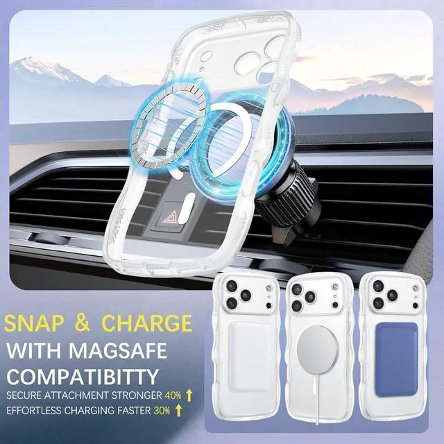 Alt view image 4 of 7 - Magnetic for iPhone 17 Pro Max Case Cute Wavy [Full Camera Protection][Compatible with MagSafe] Matte Anti-Slip Bumper Women Girls Boys Protective Cover for 17 ProMax 6.9 Clear White