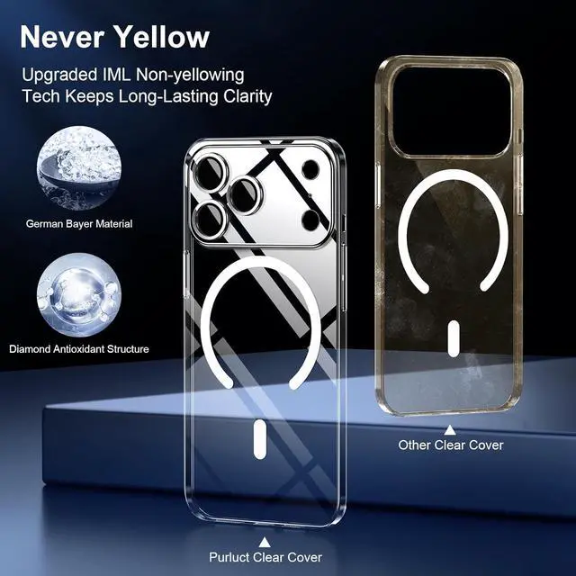 Alt view image 4 of 6 - Magnetic Slim Designed for iPhone 17 Pro Max Case[Compatible with MagSafe] Thin Finish Skin Hard Back Case [Non Yellowing] Ultra Protective Fit Cover with Camera Protection 6.9 Inch (Clear)