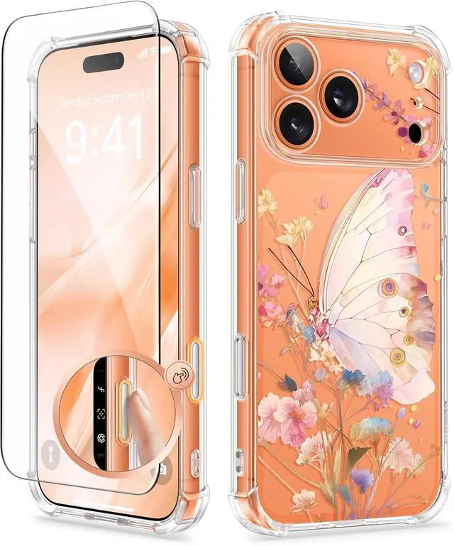 Main image of for iPhone 17 Pro Max Case [Upgraded Full Camera Protection][Not Yellowing][Screen Protector] Shockproof Protective Clear Floral Phone Case for iPhone 17 Pro Max 6.9 (Magic Butterfly)