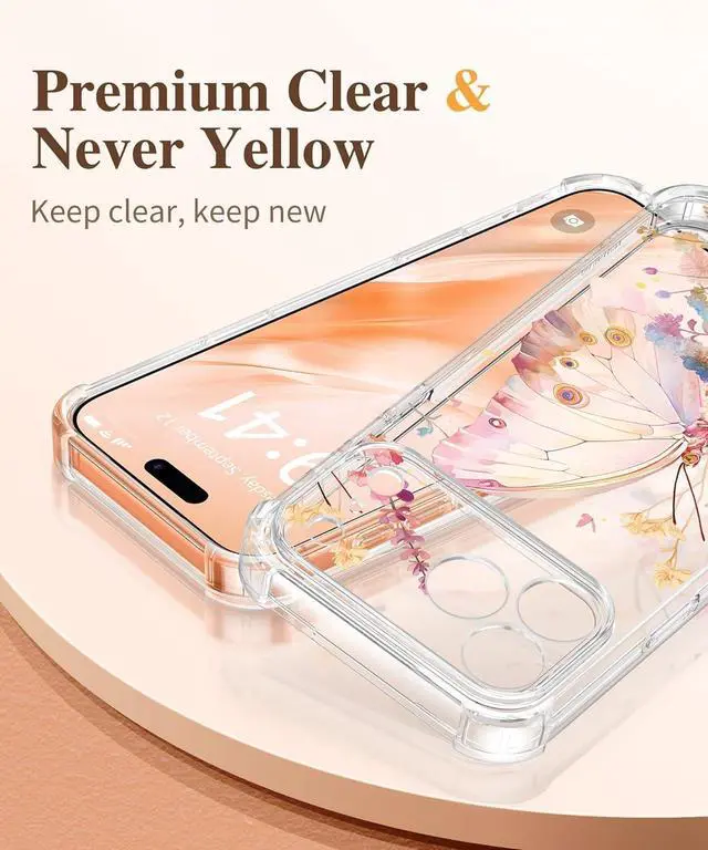 Alt view image 3 of 7 - for iPhone 17 Pro Max Case [Upgraded Full Camera Protection][Not Yellowing][Screen Protector] Shockproof Protective Clear Floral Phone Case for iPhone 17 Pro Max 6.9 (Magic Butterfly)