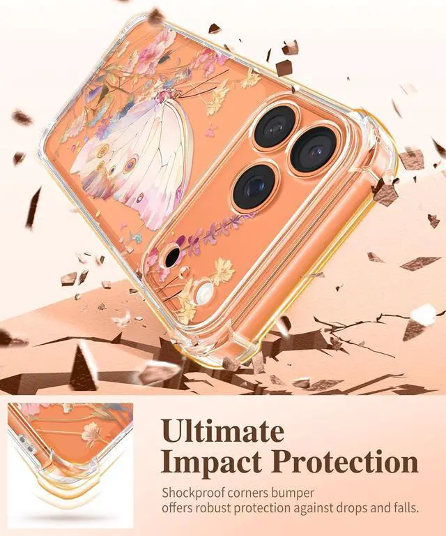 Alt view image 4 of 7 - for iPhone 17 Pro Max Case [Upgraded Full Camera Protection][Not Yellowing][Screen Protector] Shockproof Protective Clear Floral Phone Case for iPhone 17 Pro Max 6.9 (Magic Butterfly)