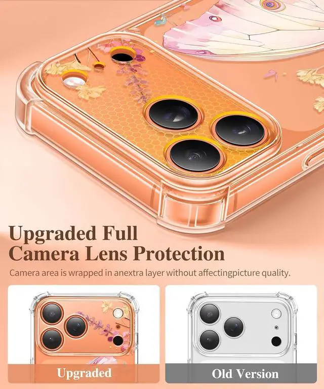 Alt view image 6 of 7 - for iPhone 17 Pro Max Case [Upgraded Full Camera Protection][Not Yellowing][Screen Protector] Shockproof Protective Clear Floral Phone Case for iPhone 17 Pro Max 6.9 (Magic Butterfly)