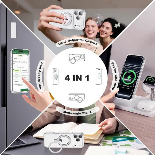 Alt view image 3 of 7 - Compatible with iPhone 17 Pro Case with 360° Spin Magnetic Ring Stand [Compatible with Mag-Safe] Full Camera Lens Protector Plating Clear Phone Case for iPhone 17 Pro 6.3 Clear