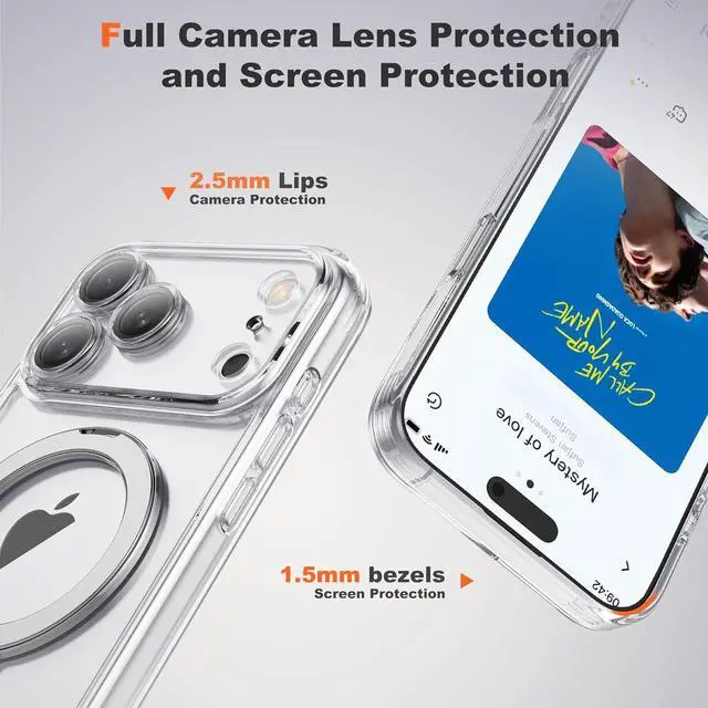 Alt view image 6 of 7 - Compatible with iPhone 17 Pro Case with 360° Spin Magnetic Ring Stand [Compatible with Mag-Safe] Full Camera Lens Protector Plating Clear Phone Case for iPhone 17 Pro 6.3 Clear