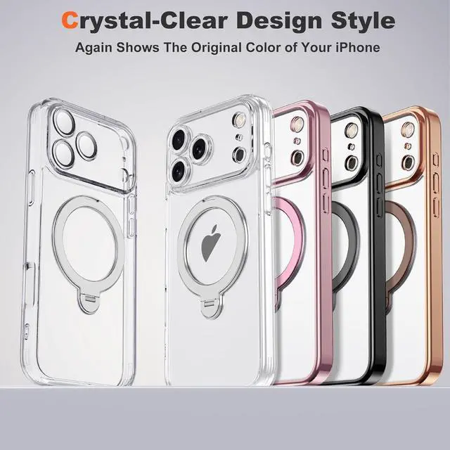 Alt view image 5 of 7 - Compatible with iPhone 17 Pro Case with 360° Spin Magnetic Ring Stand [Compatible with Mag-Safe] Full Camera Lens Protector Plating Clear Phone Case for iPhone 17 Pro 6.3 Clear