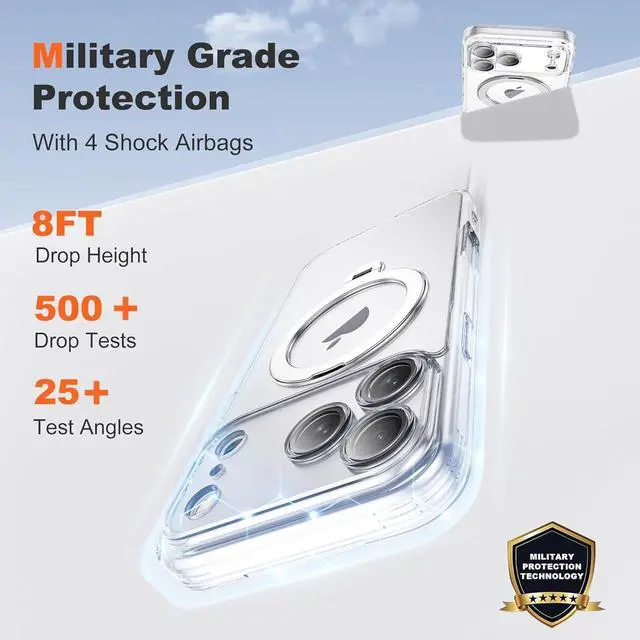 Alt view image 7 of 7 - Compatible with iPhone 17 Pro Case with 360° Spin Magnetic Ring Stand [Compatible with Mag-Safe] Full Camera Lens Protector Plating Clear Phone Case for iPhone 17 Pro 6.3 Clear