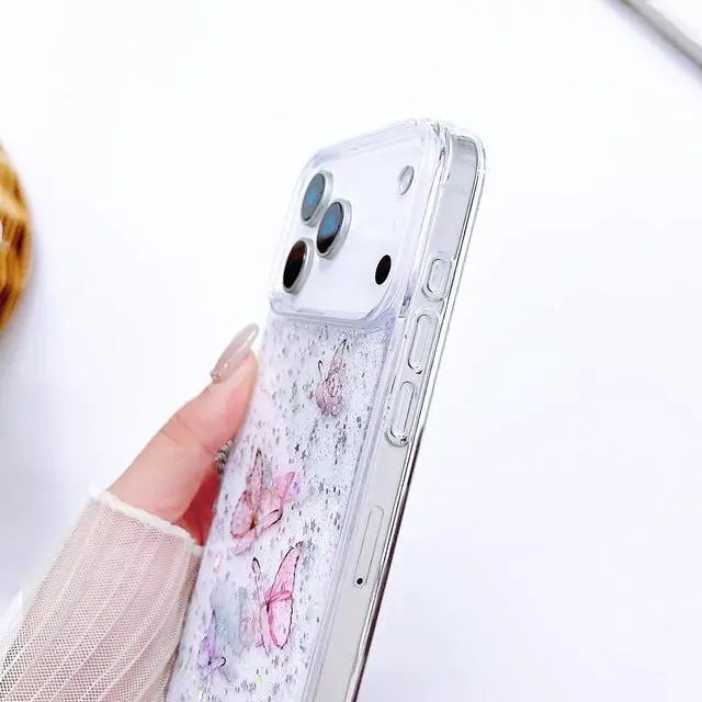 Alt view image 5 of 6 - Compatible iPhone 17 Pro Max Case Clear Butterfly Women Girls Flexible TPU Stars Sparkle Glitter Anti-Scratch Shockproof Protective Phone Cover for iPhone 17 Pro Max (Pink Butterfly)