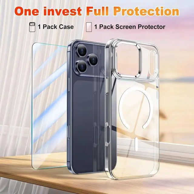 Alt view image 6 of 6 - Magnetic Clear Compatible with iPhone 17 Pro Max Case[2025] Never Yellow Transparent Protective Cover 6.9 Compatible with MagSafe with Screen Protector-Clear