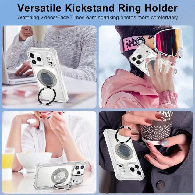 Alt view image 3 of 6 - Clear Case for iPhone 17 Pro Max Case with Stand [ Compatible with MagSafe ] Military Grade Heavy Duty Cover with Magnetic 360 Rotatable Ring Kickstand for Women Men Transparent