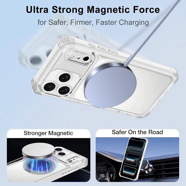 Alt view image 4 of 6 - Clear Case for iPhone 17 Pro Max Case with Stand [ Compatible with MagSafe ] Military Grade Heavy Duty Cover with Magnetic 360 Rotatable Ring Kickstand for Women Men Transparent