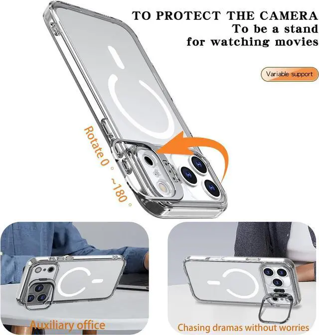 Alt view image 4 of 6 - for iPhone 17 Pro Max Case with Built-in Camera Stash Stand Compatible with MagSafe Slim Fit & Lightweight Magnetic Hard Back Soft Edge Anti-Yellow Sturdy Flexible Shockproof Cover Clear
