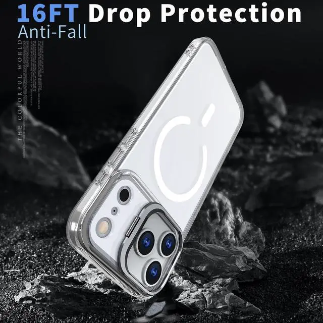 Alt view image 3 of 6 - for iPhone 17 Pro Max Case with Built-in Camera Stash Stand Compatible with MagSafe Slim Fit & Lightweight Magnetic Hard Back Soft Edge Anti-Yellow Sturdy Flexible Shockproof Cover Clear