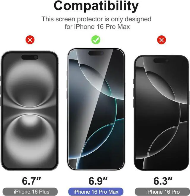 Alt view image 2 of 7 - NEWC 3 Pack Designed for iPhone 17 Pro Max iPhone 16 Pro Max Screen Protector (6.9 inches) Enhanced Tempered Glass Protection with Easy Installation Tool Included Case Friendly Ultra Resistant