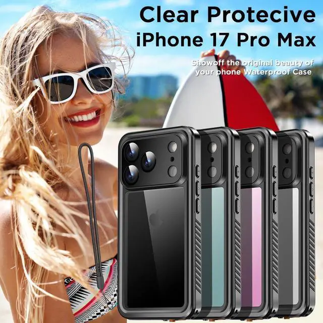 Alt view image 7 of 7 - Compatible with iPhone 17 Pro Max Case Waterproof Clear Water Proof Built-in Screen Protector Shockproof Dustproof Snowproof Full Body Rugged Underwater Phone Case with Lanyard