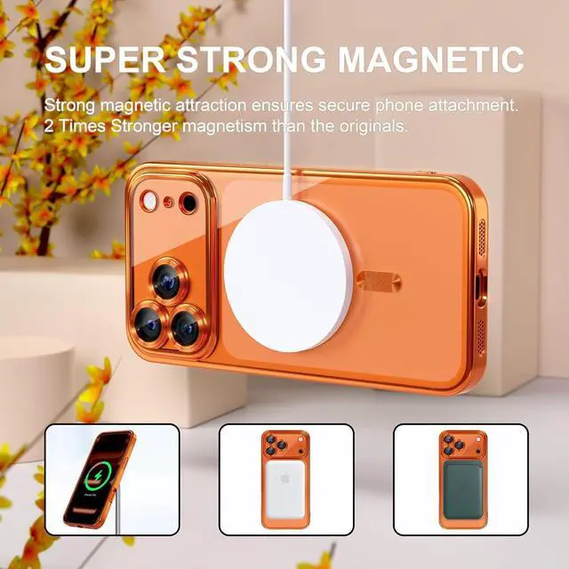 Alt view image 5 of 7 - Magnetic for iPhone 17 Pro Max Case Compatible with MagSafe [Never Yellowing] [Military Grade Drop Protection] Full Camera Lens Protector Plating Soft Clear Phone Case for Women Orange