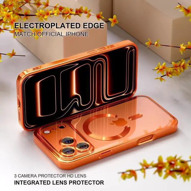 Alt view image 6 of 7 - Magnetic for iPhone 17 Pro Max Case Compatible with MagSafe [Never Yellowing] [Military Grade Drop Protection] Full Camera Lens Protector Plating Soft Clear Phone Case for Women Orange