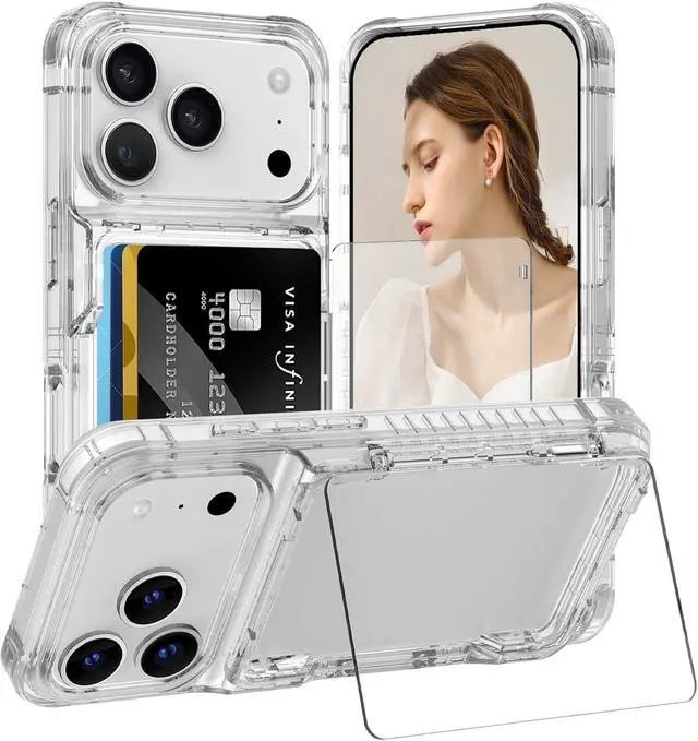 Main image of for iPhone 17 Pro Max 6.9 Case Wallet with Kickstand 4 Cards Holder Clear Case for Women Men Yellowing Resistant Transparent TPU Back Cover Flip Wallet ID Slot Cover with Stand for 17 ProMax