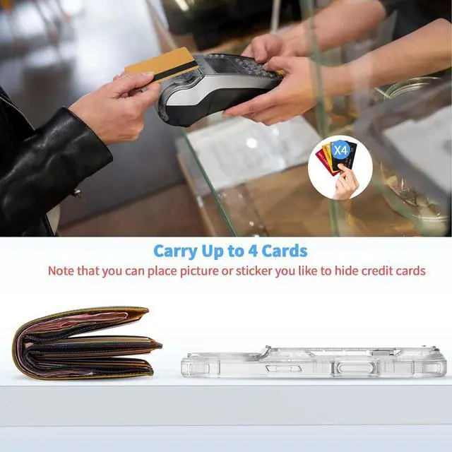 Alt view image 3 of 7 - for iPhone 17 Pro Max 6.9 Case Wallet with Kickstand 4 Cards Holder Clear Case for Women Men Yellowing Resistant Transparent TPU Back Cover Flip Wallet ID Slot Cover with Stand for 17 ProMax