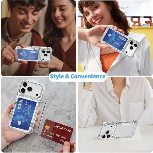 Alt view image 5 of 7 - for iPhone 17 Pro Max 6.9 Case Wallet with Kickstand 4 Cards Holder Clear Case for Women Men Yellowing Resistant Transparent TPU Back Cover Flip Wallet ID Slot Cover with Stand for 17 ProMax