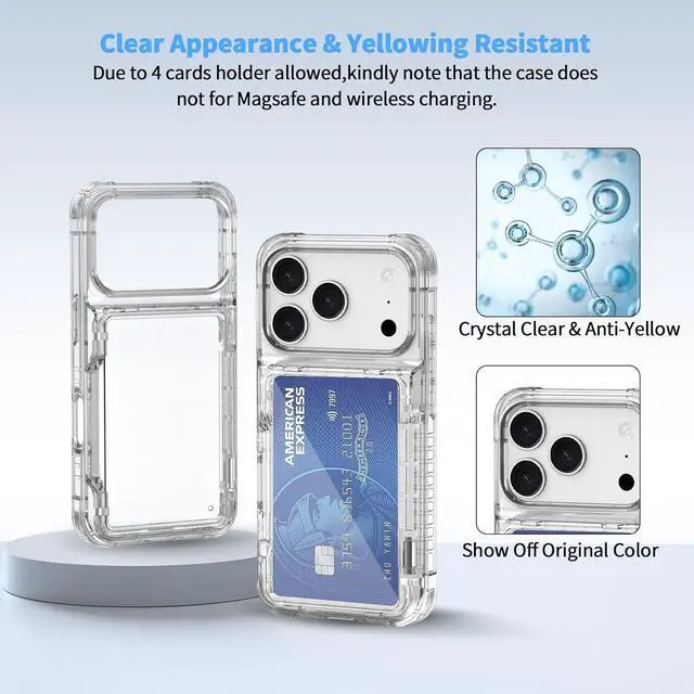 Alt view image 6 of 7 - for iPhone 17 Pro Max 6.9 Case Wallet with Kickstand 4 Cards Holder Clear Case for Women Men Yellowing Resistant Transparent TPU Back Cover Flip Wallet ID Slot Cover with Stand for 17 ProMax