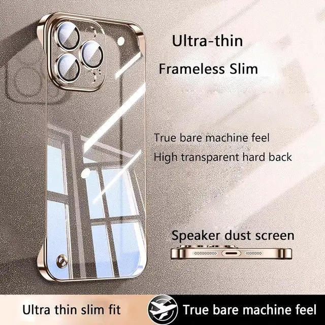 Alt view image 2 of 7 - Frameless Electroplated Clear Case for iPhone 17 Pro Max Built-in Camera Lens Protector Slim Thin High Transparent Hard PC Back Anti-Fall Anti-Fingerprint Phone Cover[Not-Yellowing] (Clear)