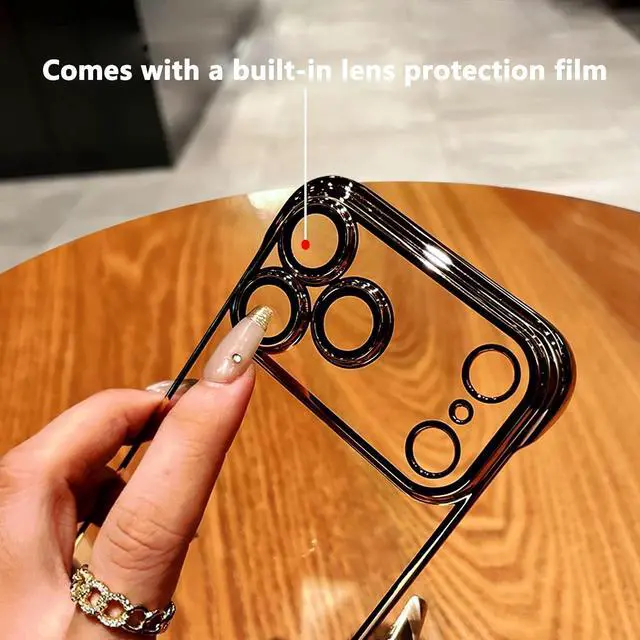 Alt view image 3 of 7 - Frameless Electroplated Clear Case for iPhone 17 Pro Max Built-in Camera Lens Protector Slim Thin High Transparent Hard PC Back Anti-Fall Anti-Fingerprint Phone Cover[Not-Yellowing] (Clear)