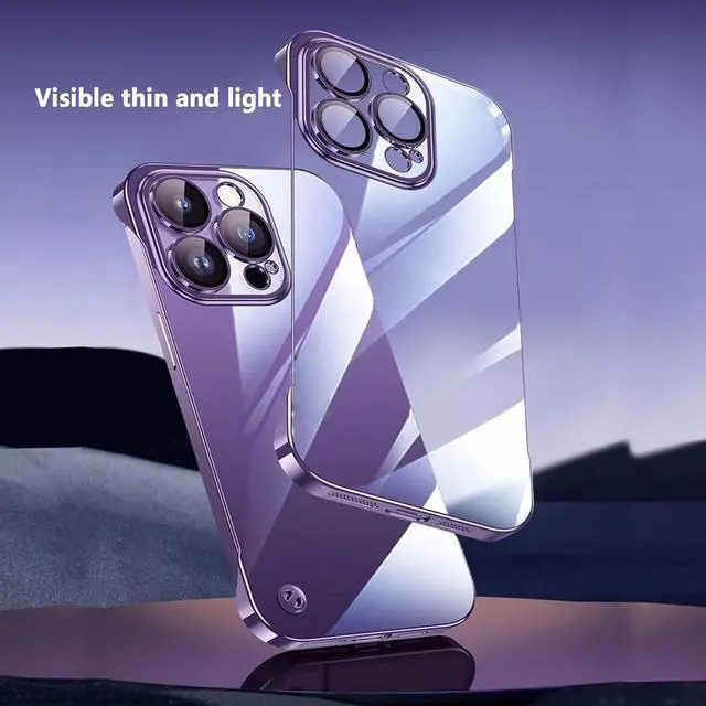 Alt view image 5 of 7 - Frameless Electroplated Clear Case for iPhone 17 Pro Max Built-in Camera Lens Protector Slim Thin High Transparent Hard PC Back Anti-Fall Anti-Fingerprint Phone Cover[Not-Yellowing] (Clear)